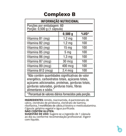 COMPLEXO B Vitaminas B1, B2, B3, B5, B6, B7, B9 e B12